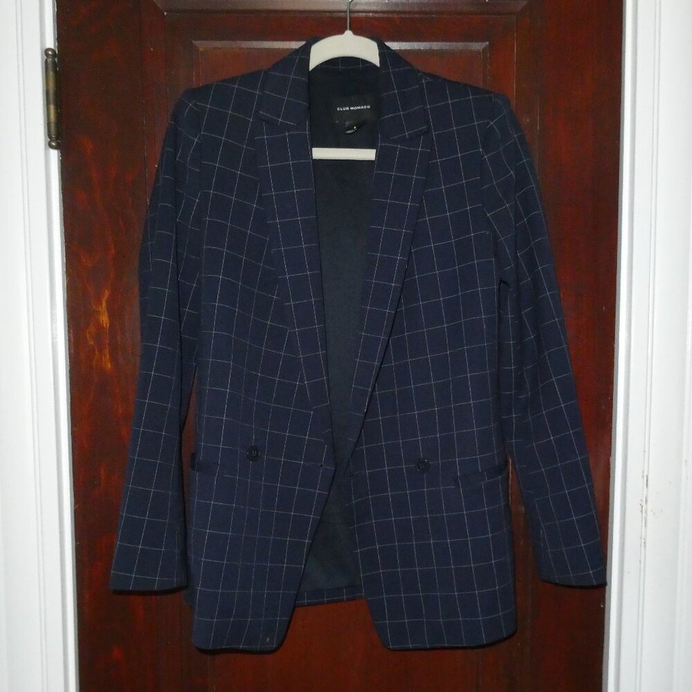 Club Monaco Wool Blazer | Navy Windowpane | Size 0